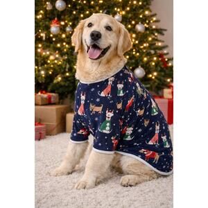 The Company Store Family Matching Pet Pajamas Navy Christmas Dog Print XXL NWT
